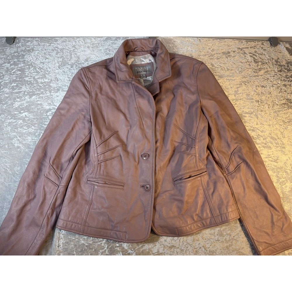 Vintage Wilsons Leather Maxima Women L Mauve Genuine Leather Blazer Jacket Y2K